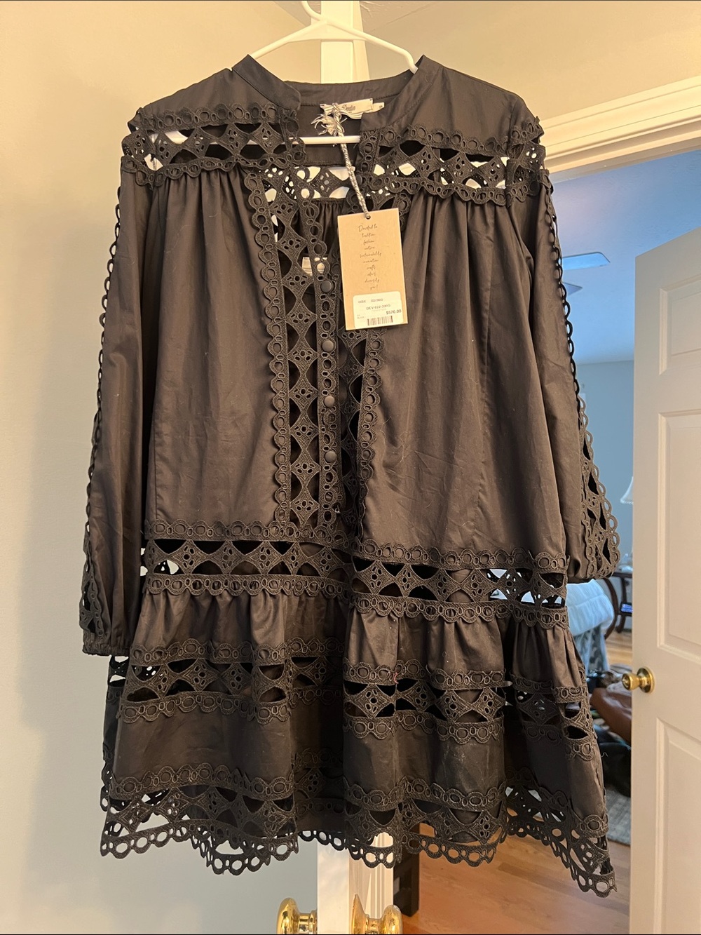 Devotion TWINS Black Cotton Eyelet Tiered Mini Dress